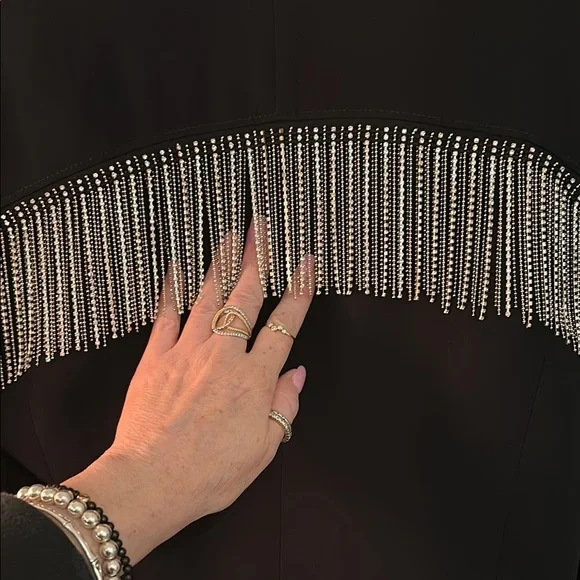 NWT $695 Cinq a Sept black blazer with rhinestone fringe size 6 - Picture 6 of 11